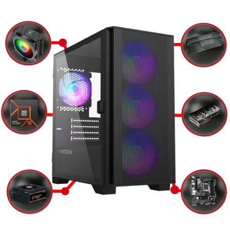 ZenPower Game PC: 1000GB NVMe SSD | 16GB DDR5 | AMD Ryzen 5 7600 (6 Cores) | 120mm Tower Cooler | AMD Radeon RX 7700XT 12GB GDDR6 | 650W Voeding | Windows 11 (am7888)