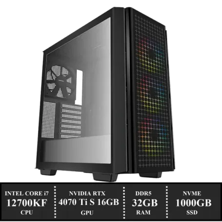 CorePower Game PC: 1000GB NVMe SSD | 32GB DDR5 | Intel Core i7 12700KF (12 Cores) | 120mm Dual Tower Cooler | Nvidia RTX 4070Ti SUPER 16GB GDDR6 | 850W Voeding | Windows 11 (i7885)