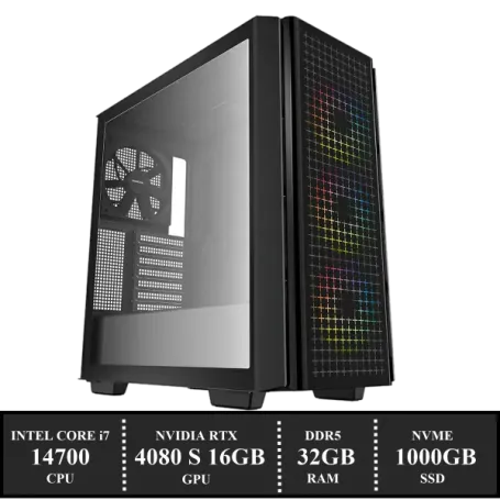 Game PC: 1000GB NVMe SSD | 32GB DDR5 | Intel Core i7 14700 (20 Cores) | 120mm Dual Tower Cooler | Nvidia RTX 4080 SUPER 16GB GDDR6 | 850W Voeding | Windows 11 (i7894)