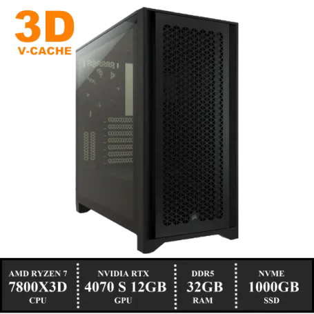 ZenPower 4000D Game PC: 1000GB NVMe SSD | 32GB DDR5 | AMD Ryzen 7 7800X3D (8 Cores) | 120mm Dual Tower Cooler | Nvidia RTX 4070 SUPER 12GB GDDR6 | 850W Voeding | Windows 11 (A8739)