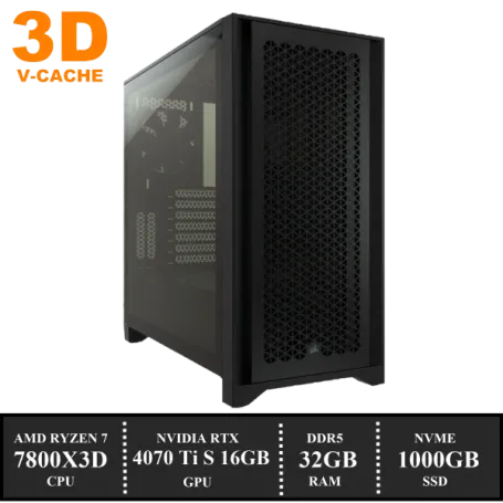 ZenPower 4000D Game PC: 1000GB NVMe SSD | 32GB DDR5 | AMD Ryzen 7 7800X3D (8 Cores) | 120mm Dual Tower Cooler | Nvidia RTX 4070 Ti SUPER 16GB GDDR6 | 850W Voeding | Windows 11 (A8685)