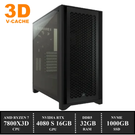 ZenPower 4000D Game PC: 1000GB NVMe SSD | 32GB DDR5 | AMD Ryzen 7 7800X3D (96MB 3D Cache) | 120mm Dual Tower Cooler | Nvidia RTX 4080 SUPER 16GB GDDR6 | 850W Voeding | Windows 11 (A8740)