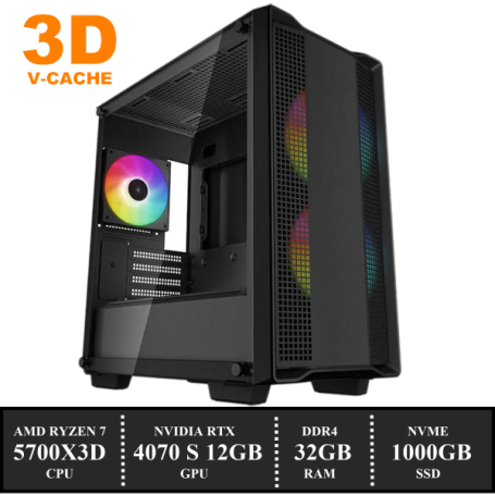 ZenPower Game PC: 1000GB NVMe SSD | 32GB DDR4 | AMD Ryzen 7 5700X3D (8 Cores) | 120mm Tower Koeler | Nvidia RTX 4070 SUPER 12GB GDDR6X | 650W Voeding | Windows 11 (amb5710)