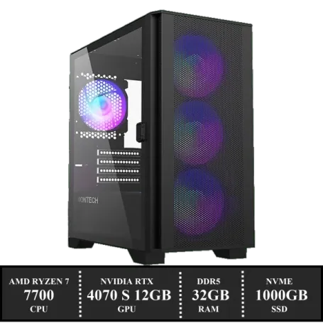 ZenPower Game PC: 1000GB NVMe SSD | 32GB DDR5 | AMD Ryzen 7 7700 (8 Cores) | 120mm Tower Cooler | Nvidia RTX 4070 SUPER 12GB GDDR6 | 650W Voeding | Windows 11 (am7890)