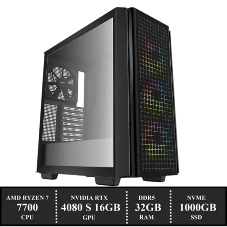 ZenPower Game PC: 1000GB NVMe SSD | 32GB DDR5 | AMD Ryzen 7 7700 (8 Cores) | 120mm Dual Tower Cooler | Nvidia RTX 4080 SUPER 16GB GDDR6 | 850W Voeding | Windows 11 (w7892)