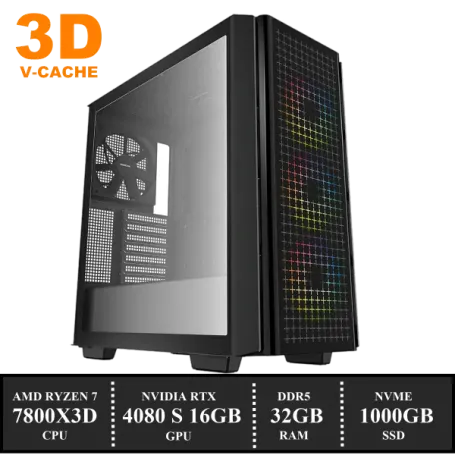 ZenPower Game PC: 1000GB NVMe SSD | 32GB DDR5 | AMD Ryzen 7 7800X3D (96MB 3D Cache) | 120mm Dual Tower Cooler | Nvidia RTX 4080 SUPER 16GB GDDR6 | 850W Voeding | Windows 11 (w7893)