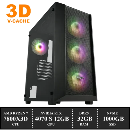 ZenPower Game PC: 1000GB NVMe SSD | 32GB DDR5 | AMD Ryzen 7 7800X3D (8 Cores) | 120mm Tower Cooler | Nvidia RTX 4070 SUPER 12GB GDDR6 | 850W Voeding | Windows 11 (a8522)