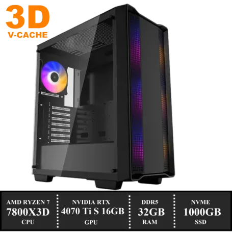 ZenPower Game PC: 1000GB NVMe SSD | 32GB DDR5 | AMD Ryzen 7 7800X3D (8 Cores) | 120mm Tower Cooler | Nvidia RTX 4070 Ti SUPER 16GB GDDR6 | 850W Voeding | Windows 11 (a8523)