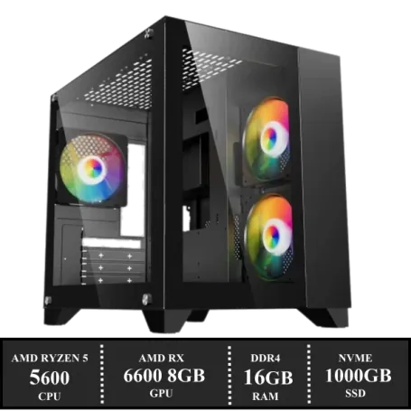 Prebuilt GAME PC Q3 V3 “AMD RYZEN 5 5600 / 16GB DDR4 / 1TB SSD / Radeon RX 6600 8GB / W11” (6687) WINKEL