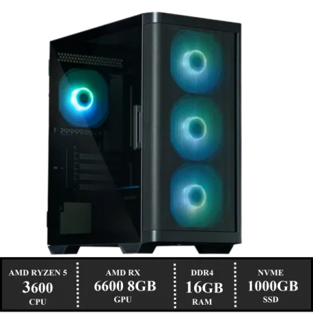 Prebuilt GAME PC M4 “AMD RYZEN 5 3600 / 16GB DDR4 / 1TB SSD / Radeon RX 6600 8GB / W11” (2024) WINKEL