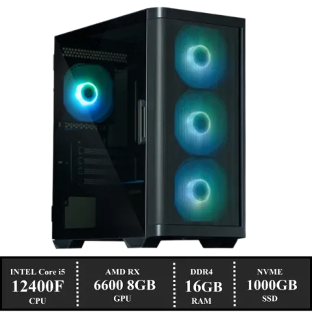 Prebuilt GAME PC M4 “INTEL CORE i5 12400F / 16GB DDR4 / 1TB SSD / Radeon RX 6600 8GB / W11” (6635) WINKEL