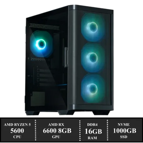 Prebuilt GAME PC M4 “AMD RYZEN 5 5600 / 16GB DDR4 / 1TB SSD / Radeon RX 6600 8GB / W11” (W6637) WINKEL