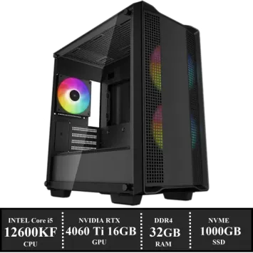 Game PC: 1000GB NVMe SSD | 32GB DDR4 | Intel Core i5 12600KF (6 Cores) | 120mm Tower Cooler | Nvidia RTX 4060Ti 16GB GDDR6 | 650W Voeding | Windows 11 (w7613)