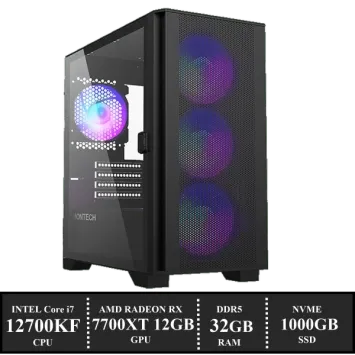 CorePower Game PC: 1000GB NVMe SSD | 32GB DDR5 | Intel Core i7 12700KF (10 Cores)  | 120mm ARGB Tower Cooler | AMD Radeon RX 7700 XT 12GB GDDR6 | 750W Voeding | Windows 11 (im8561)