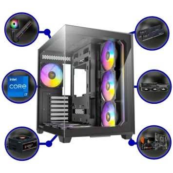 Game PC: 1000GB NVMe SSD | 32GB RGB DDR5 | INTEL Core i7 12700KF (12 Cores) | 360mm ARGB Water Cooler | AMD Radeon RX 7800XT 16GB GDDR6 | 750W Voeding | Windows 11 (i7949)