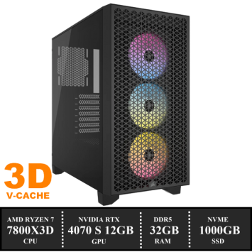 ZenPower 3000D Game PC: 1000GB NVMe SSD | 32GB DDR5 | AMD Ryzen 7 7800X3D (8 Cores) | 240mm Water Cooler | Nvidia RTX 4070 SUPER 12GB GDDR6 | 750W Voeding | Windows 11 (W7800)