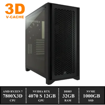 ZenPower 4000D Game PC: 1000GB NVMe SSD | 32GB DDR5 | AMD Ryzen 7 7800X3D (8 Cores) | 120mm Dual Tower Cooler | Nvidia RTX 4070 SUPER 12GB GDDR6 | 850W Voeding | Windows 11 (A8739)