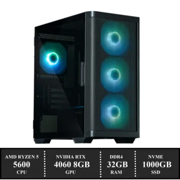 ZenPower Game PC: 1000GB NVMe SSD | 32GB DDR4 | AMD Ryzen 5 5600 (6 Cores) | AMD Cooler | Nvidia RTX 4060 8GB GDDR6 | 550W Voeding | Windows 11 (amb5600)