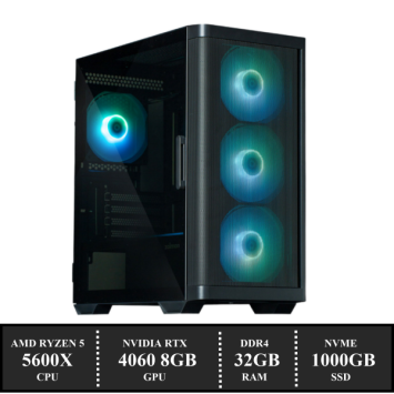 ZenPower Game PC: 1000GB NVMe SSD | 32GB DDR4 | AMD Ryzen 5 5600X (6 Cores) | AMD Cooler | Nvidia RTX 4060 8GB GDDR6 | 550W Voeding | Windows 11 (amb5600X)