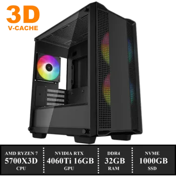 ZenPower Game PC: 1000GB NVMe SSD | 32GB DDR4 | AMD Ryzen 7 5700X3D (8 Cores) | 120mm Tower Koeler | Nvidia RTX 4060 Ti 16GB GDDR6 | 650W Voeding | Windows 11 (amb5700)