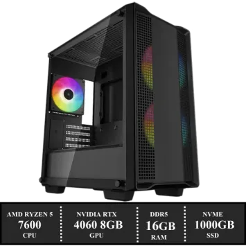 Game PC: 1000GB NVMe SSD | 16GB DDR5 | AMD Ryzen 5 7600 (6 Cores) | ARGB 120mm Tower Cooler | Nvidia RTX 4060 8GB GDDR6 | 650W Voeding | Windows 11 (W7631)