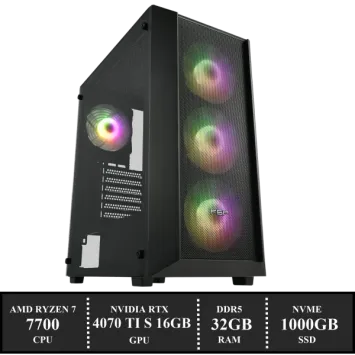 ZenPower Game PC: 1000GB NVMe SSD | 32GB DDR5 | AMD Ryzen 7 7700 (8 Cores) | 120mm Tower Cooler | Nvidia RTX 4070Ti SUPER 16GB GDDR6 | 850W Voeding | Windows 11 (w7891)