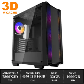 ZenPower Game PC: 1000GB NVMe SSD | 32GB DDR5 | AMD Ryzen 7 7800X3D (8 Cores) | 120mm Tower Cooler | Nvidia RTX 4070 Ti SUPER 16GB GDDR6 | 850W Voeding | Windows 11 (a8523)