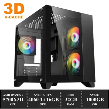 Game PC: 1000GB NVMe SSD | 32GB DDR4 | AMD Ryzen 7 5700X3D (8 Cores) | 120mm Tower Koeler ARGB | Nvidia RTX 4060 Ti 16GB GDDR6 | 650W Voeding | Windows 11 (amb5780)