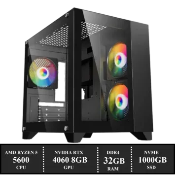 Game PC: 1000GB NVMe SSD | 32GB DDR4 | AMD Ryzen 5 5600 (6 Cores) | 120mm Tower Koeler ARGB | Nvidia RTX 4060 8GB GDDR6 | 650W Voeding | Windows 11 (amb6688)