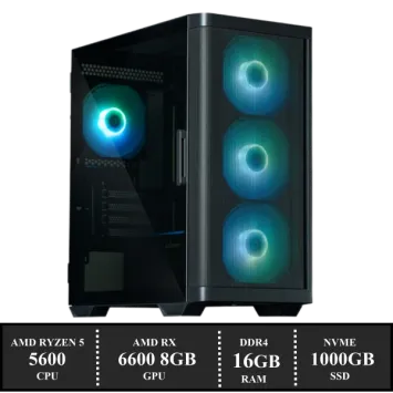 Prebuilt GAME PC M4 “AMD RYZEN 5 5600 / 16GB DDR4 / 1TB SSD / Radeon RX 6600 8GB / W11” (W6637) WINKEL