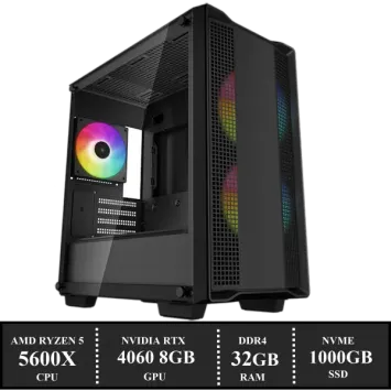 ZenPower Game PC: 1000GB NVMe SSD | 32GB DDR4 Werkgeheugen | AMD Ryzen 5 5600X (6 Cores) | AMD RGB Cooler | NVIDIA RTX 4060 8GB GDDR6 | 650W Voeding | Windows 11 (W6668)